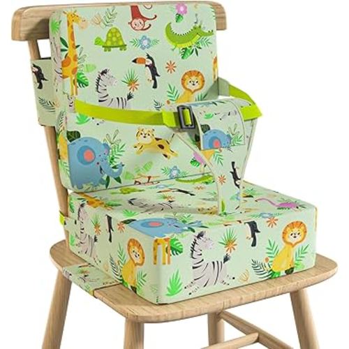 Booster Seat for Kitchen Chair with Backrest & 4 Adjustable Straps, Portable TPU Waterproof & Anti-Scratch Toddler Booster Seat for Dining Table, Removable & Non-Slip