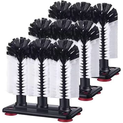 Havawish 3 Pack Water Bottle Cleaning Brush with Suction Base, 3 Head Bristle Bar Glass Washer for Sink, Cup Washer Brush Cleaner for Bar Beer Cup, Wine Glass(7.3 x 3.7 x 7.5)