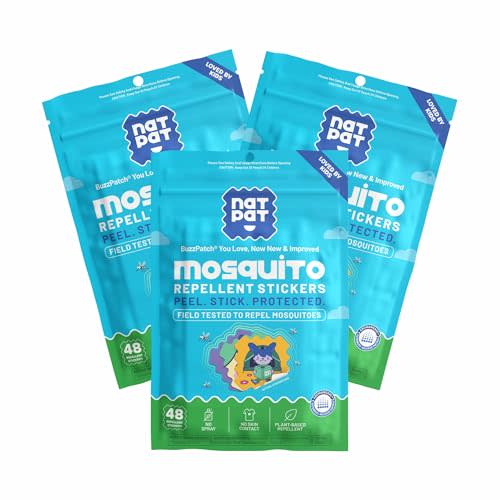 NATPAT BuzzPatch Mosquito Patch Stickers for Kids - All Natural, Plant Based Ingredients, Non-Toxic, DEET Free, Citronella Insect Patches, for Toddlers, Babies, Children (3 Pack, 144 Units)