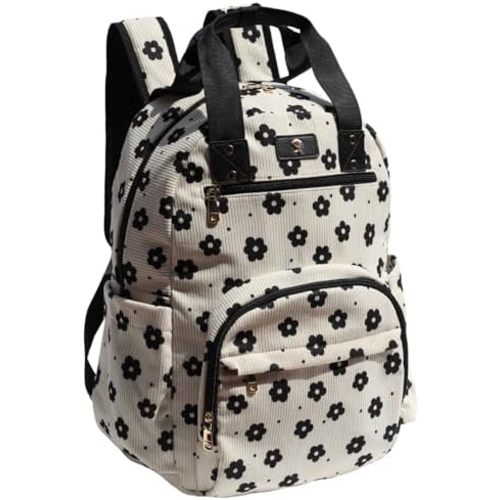 ESVAN Diaper Bag Backpack, Large Capacity Multifunction Baby Essentials Fashion Travel Pack Linen Canvas office Laptop Bag (Corduroy Black Flower)