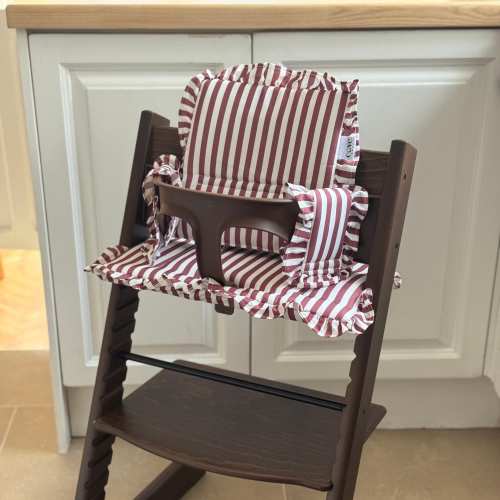 Wipeable Cushion the Stokke Tripp Trapp Highchair - Brown Striped Ruffles