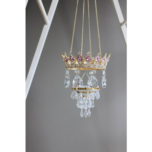 Princess Nursery Mobile: Pink Rhinestone Crown, Crystal Chandelier