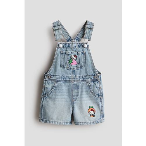 APPLIQUÉD DENIM OVERALL SHORTS