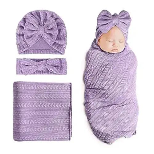 DRESHOW BQUBO Newborn Receiving Blanket Toddler Warm for Girls with Bow Hat and Bow Headband Shower Gift