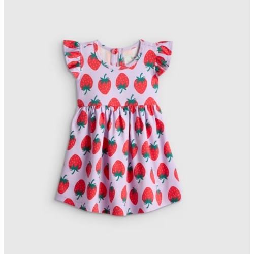 Organic Cotton Sleeveless Ruffle Dress - Baby Girl in Strawberries