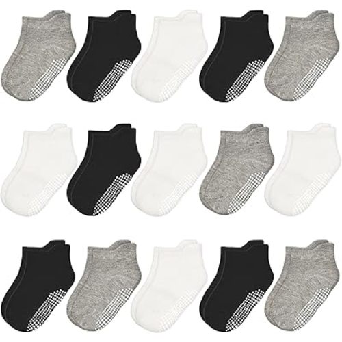 HYCLES 15 Pairs Toddler Socks, Kids Grip Socks for 6-12 Month 1-7 Years Non Slip Ankle Sock for Baby Boys Girls