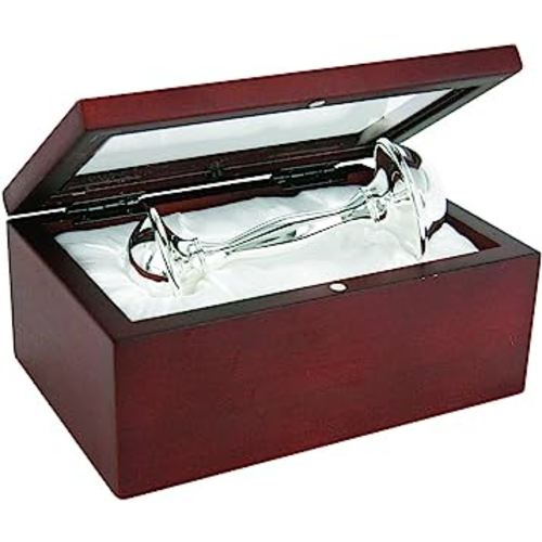 Stephan Baby Satin-Lined Rosewood Keepsake Box with 4" Silver Plated Keepsake Rattle