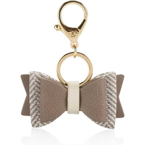 Itzy Ritzy Boss Bow Charm with Clasp - Cute Bow Bag Charm for Diaper Bags, Purses, Keychains & Wallets - Versatile & Stylish Vegan Leather Purse Accessory (Vanilla Latte)