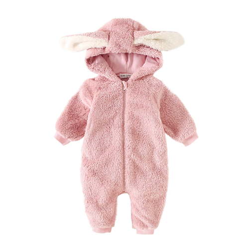 HAiming Baby Fleece Jumpsuits Infant Ear Hooded Sleepwear Newborn Zip up Fuzzy Romper Solid Color Warm Coat