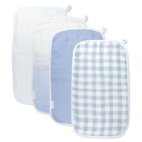 4-Pack Organic Cotton Multi-layer Woven Burp Cloths Blue Painted Buffalo Check