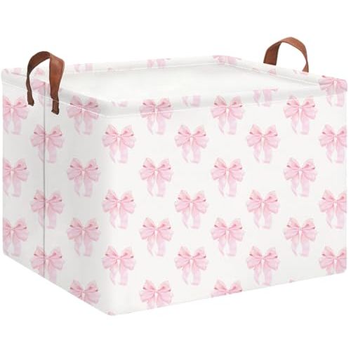 Rectangle Storage Basket with Handles,Collapsible Storage Bin,Books Box,Gift Basket(Shimmer Bowknot)