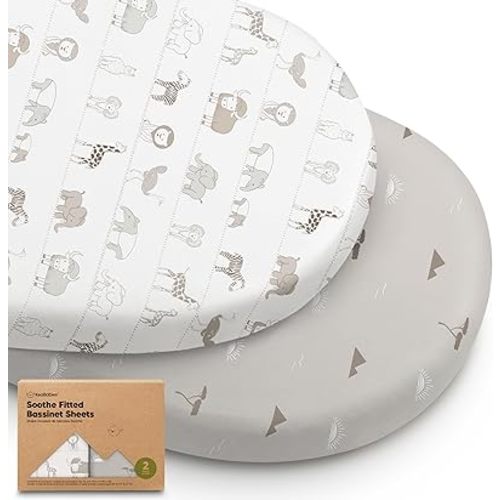 2-Pack Organic Bassinet Sheets for Girls, Boys - 100% Cotton Bassinet Mattress Sheets Compatible with Halo Bassinest Swivel Sleeper, Graco,Baby Delight,Chicco,Unisex Fitted Bassinet Sheets (Savannah)