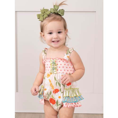 Daisy Janes Striped Floral Ruffle Bubble