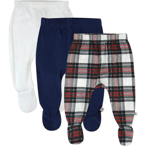 HonestBaby Baby 3-Pack Footed Pants Roomy Fit Pull on Bottoms 100% Organic Cotton for Infant Baby Boys, Girls, Unisex