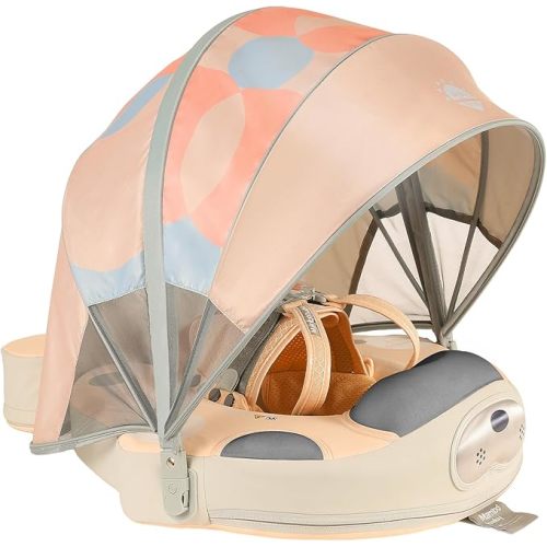 Mambobaby Float with Canopy and Tail New Upgraded Non-Inflatable Baby Pool Float Mambo Float Swim Trainer Solid Infant Swim Float Adjustable Pearl Foam Baby Swim Ring