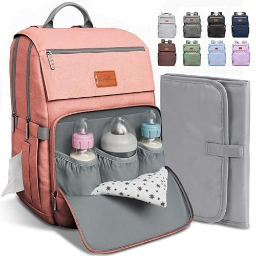 PILLANI Baby Diaper Bag Backpack - Diaper Bags for Baby Girl - Baby Shower Gifts for Girls - Large Waterproof Diaper Backpack - Pink Diaper Bag & Cute Baby Bags for Girls w/Portable Changing Pad, Pink