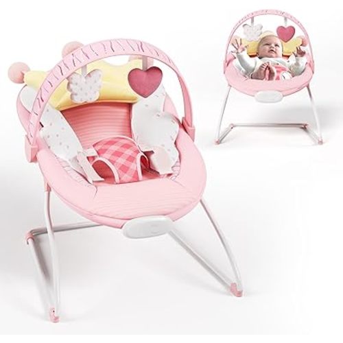 Baby Bouncer, Portable Baby Bouncer with Music, Soothing Vibrations Infant Bouncer Seat for 0-6 Months 6-20 lbs(Pink)