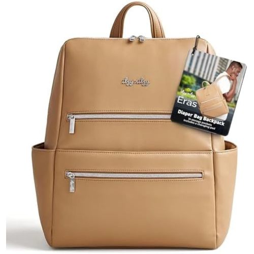 Itzy Ritzy Eras Diaper Bag Backpack – Large Capacity Backpack Diaper Bag Featuring Sleek Design, 15 Pockets, Changing Pad, Stroller Straps, and Luggage Sleeve (Chai)