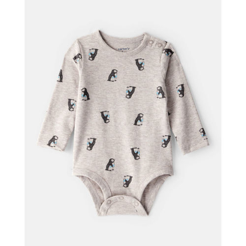 Baby Penguin Print Long-Sleeve Graphic Bodysuit - Grey - Carter's | Carter's