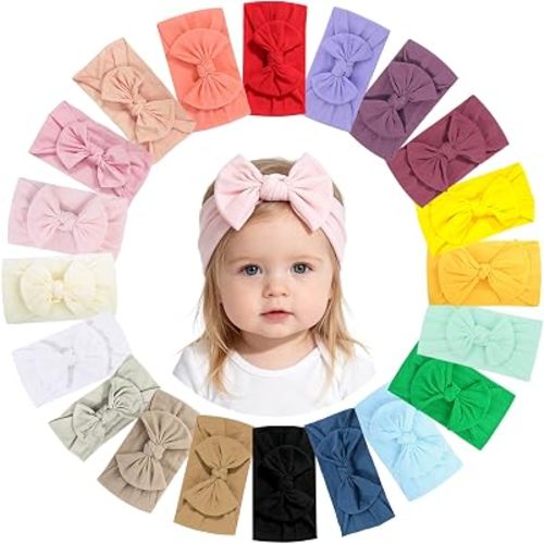 20 Pcs Baby Headbands With Hair Bows Elastic Soft Nylon Hairbands Handmade Hair Accessories For Baby Girls Newborn Infant Toddlers Kids (20, Full Colors)