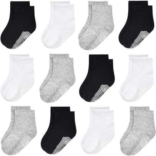 GRPSKCOS Baby Socks Non Slip 12 Pairs Toddler Anti Skid Socks for 0-7 Years Infants Little Kids Boys Girls