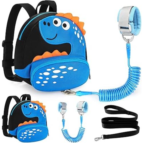 Accmor Toddler Backpack Leash, Cute Dinosaur Kids Harness Backpacks with Anti Lost Wrist Link, Adorable Child Backpack Mini Bag Wristband Tether Strap Leashes for Baby Boys Girls Ages 1-3 Years