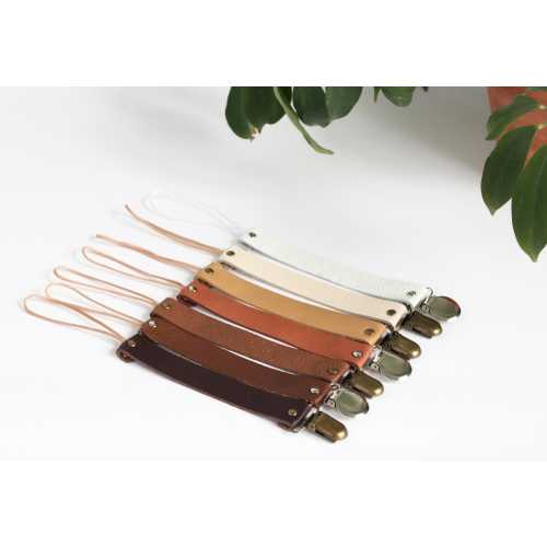 Genuine leather pacifier clip | leather binky clip | baby shower gift | antique brass | silver clip