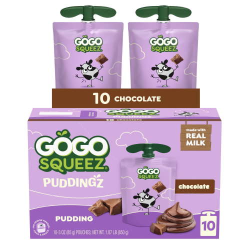 GoGo squeeZ Puddingz On-the-Go Chocolate Pudding Snack Pouches, 3 oz (10 Pack)