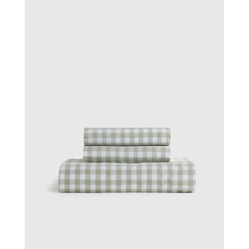 Organic Crisp Percale Gingham Fitted Sheet Set in Willowleaf