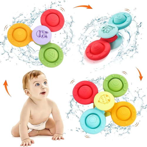 3Pcs Suction Cup Spinner Toys for Baby 12-18 Months Infant Travel Spinning Top Toys Bath Toy Age 1 2 3 High Chair Toys for Toddlers Girls Boys Gifts