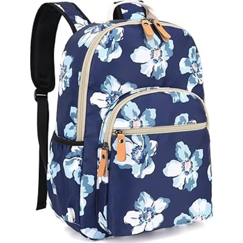 Leaper Water-resistant Floral Laptop Backpack Women Travel Daypack Floral Blue