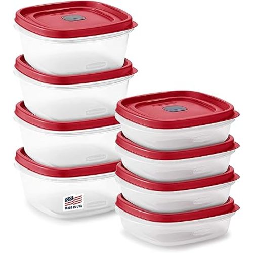 Rubbermaid 16-Piece BPA-Free Plastic Food Storage Set, Red Vented Lids - Microwave, Dishwasher Safe: Perfect for Meal Prep, Leftovers, and Kitchen Organization