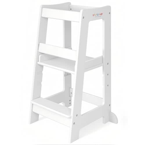 Stepup Baby Toddler Step Stool - Adjustable Height Kids Helper Step Stool, Durable, Non-Slip Platform for Bathroom Sink & Kitchen Counter, Toddler Tower for Exploration and Growth - White