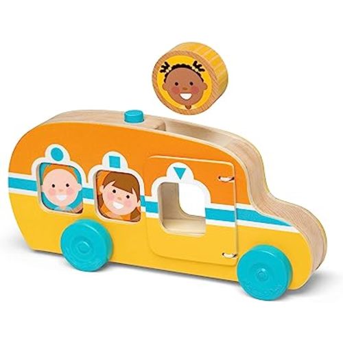 Melissa & Doug GO Tots Wooden Roll & Ride Bus with 3 Disks School Bus Toys for Babies and Toddlers - FSC-Certified Materials