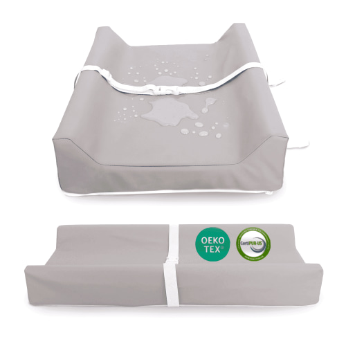 Waterproof Diaper Changing Pad by Sleepah – Vegan Leather – Wipeable Foam Changing Pad for Dresser or Table with Removable, Machine-Washable Cover – Standard Size Diaper Changing Pad – Grey