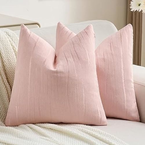 FUTEI Valentine's Day Pink Chenille Decorative Throw Pillow Covers 16x16 Inch Set of 2,Soft Embossed Striped Textured Cushion Case,Modern Home Decor for Couch Bed Living Room