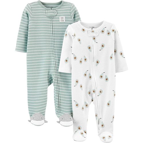Simple Joys by Carter's Unisex Babies' 2-Way Zip Thermal Footed Sleep and Play, Pack of 2
