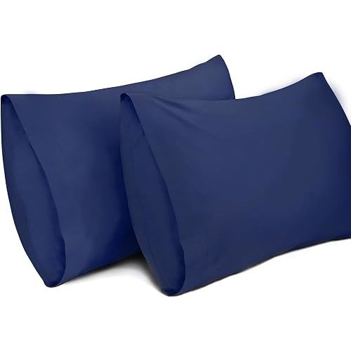 Lirex 2 Pack Pillow Cases, 100% Cotton Breathable Pillowcases Pillow Covers, 20 x 26 inch (50 x 66 cm) Standard Size, Dark Blue