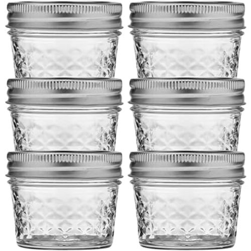 Ball Wide Mouth Quilted Crystal Jelly Jars with Lids and Bands, Used for Canning, Pickling, Juice, Jam, Jelly, Quarter Pint Size (4 Ounce (Pack of 6))