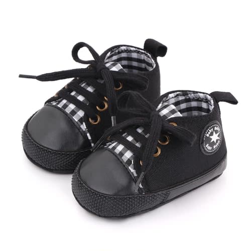 xioqen Unisex Baby Boys Girls Shoes, Newborn Infant Non-Slip Canvas Denim High Top Sneakers, Toddler First Walkers Shoes