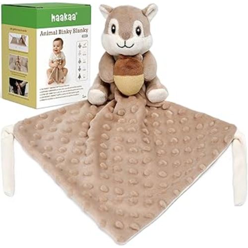 haakaa Squirrel Security Blankets for Babies, Ultra Silky Soft Lovey Blanket Baby Gift for Newborn Boys and Girls, Snuggle Toy Baby Stuffed Animals Essentials