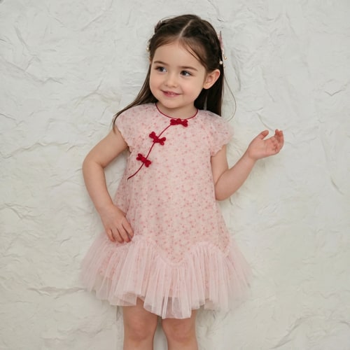 Dave&Bella Summer Toddler Girls Sweet Pink Floral Print Chinese-style – Dave & Bella