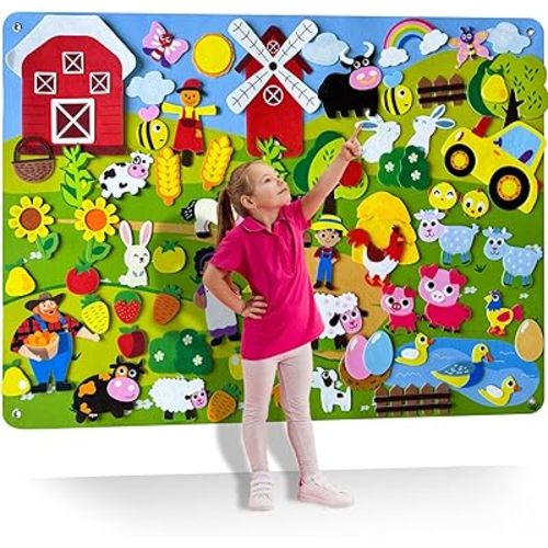 QUOKKA Farm Felt Board for Toddlers - 70 PCS Double-Thick Board Story Set with Large 41x30 Inch Durable Felt Wall Activity - Ideal for Storytelling Indoor Toddler Activities and Classroom