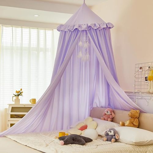 dix-rainbow Princess Decor Canopy for Kids Bed, Soft and Durable Bed Canopy for Girls Room Tent Canopy Dreamy Mosquito Net Bedding, Children Reading Nook Canopies Indoor (Purple)
