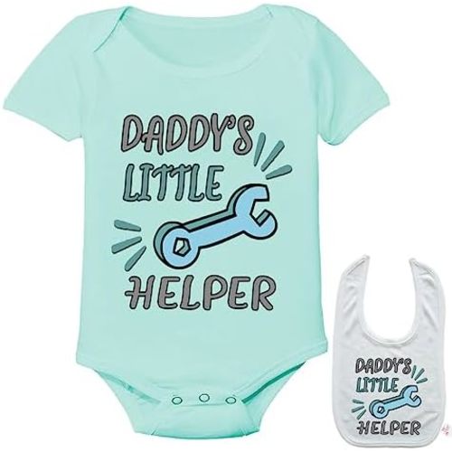 Daddy's Little Helper Mechanic -Cute Automotive Car Baby bodysuit onesie & bib