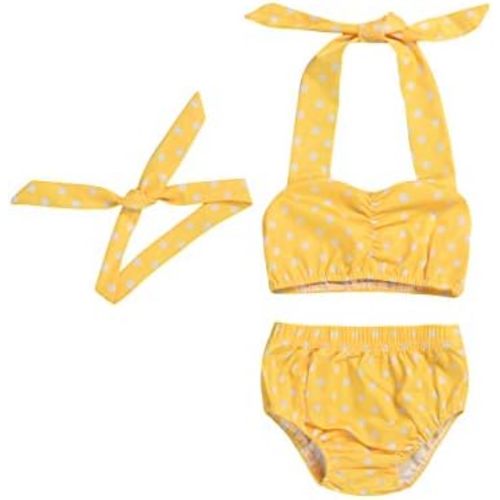 Baby Girl Bikini, Kids Toddler Polka Dot Swimsuits Halter Swimwear Bikinis Set with Headband