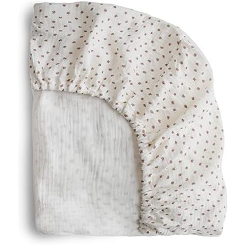 mushie Extra Soft Muslin Fitted Crib Sheet | 192 Thread Count | 28"x 52" (Bloom)