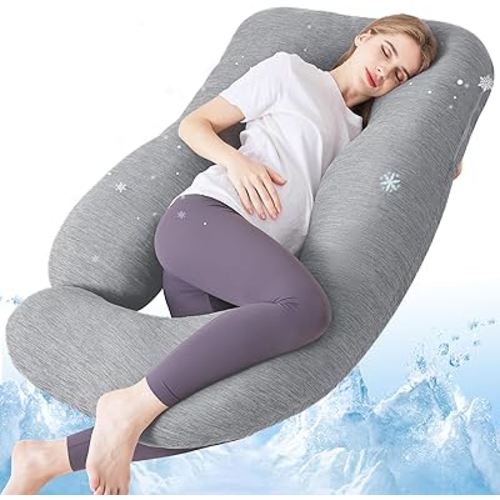 Sasttie Pregnancy Pillow Cooling, Cooling Pregnancy Pillow for Sleeping, Cooling Maternity Pillows for Pregnant Women, Pregnancy Must Haves U-Shaped Full Body Pillow with Cooling Cover, Grey