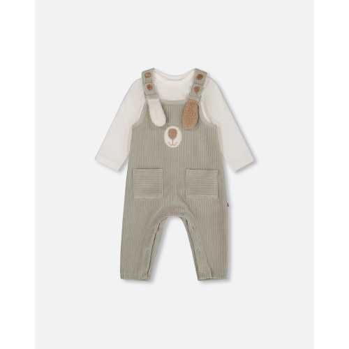 Onesie And Stretchy Corduroy Overalls Set Jade Green