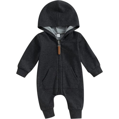 Infant Baby Boy Girl Clothes Solid Hoodie Romper Zip Up Long Sleeve Hooded Jumpsuit Coverall Fall Winter Outfit